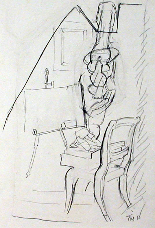 Zeichnung von Secondo Püschels Atelier, 1960