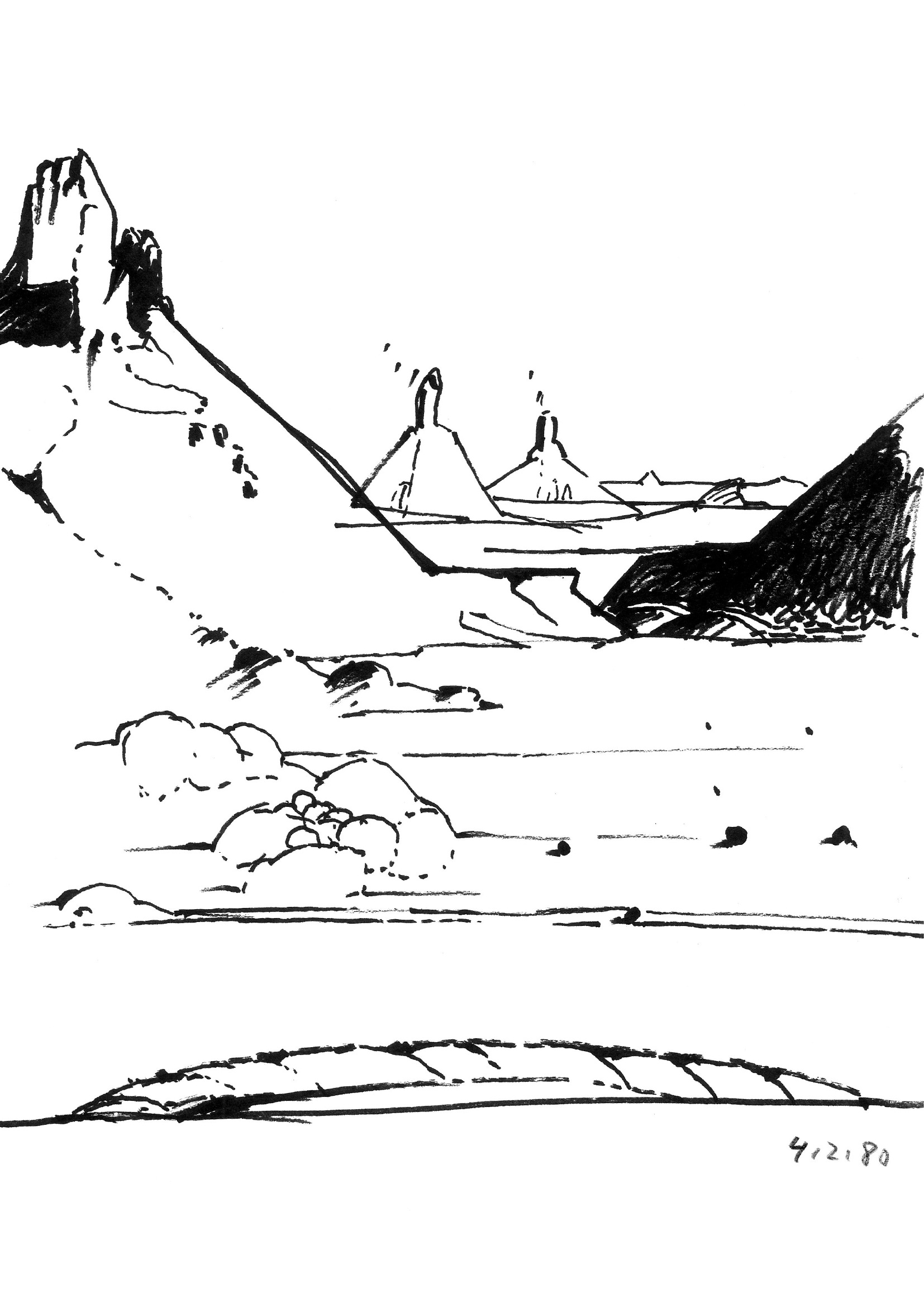 Sahara-Zeichnung von Secondo Püschel, 4. Februar 1980